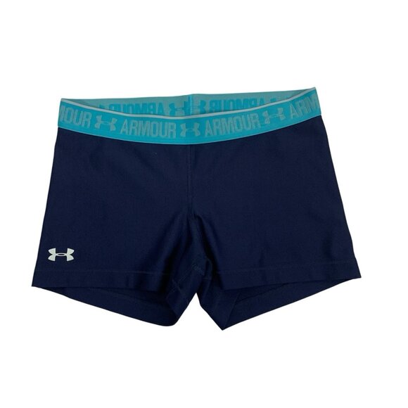 Under Armour Women Medium Blue Activewear Booty Shorts Gym Running - Picture 1 of 3